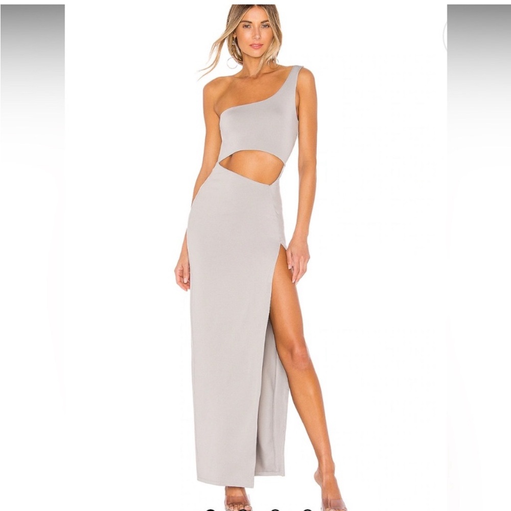 REVOLVE Asymmetrical One-Shoulder Silver Dress with Slit
